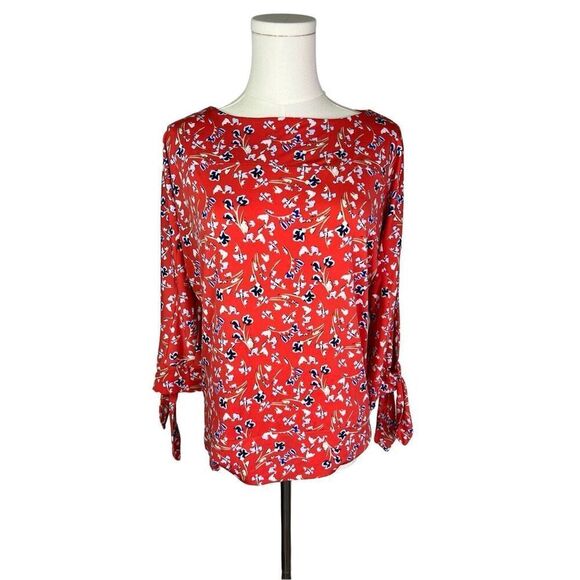 The Limited top women’s size Small red white floral print 3/4 sleeve loose fit - Picture 1 of 8